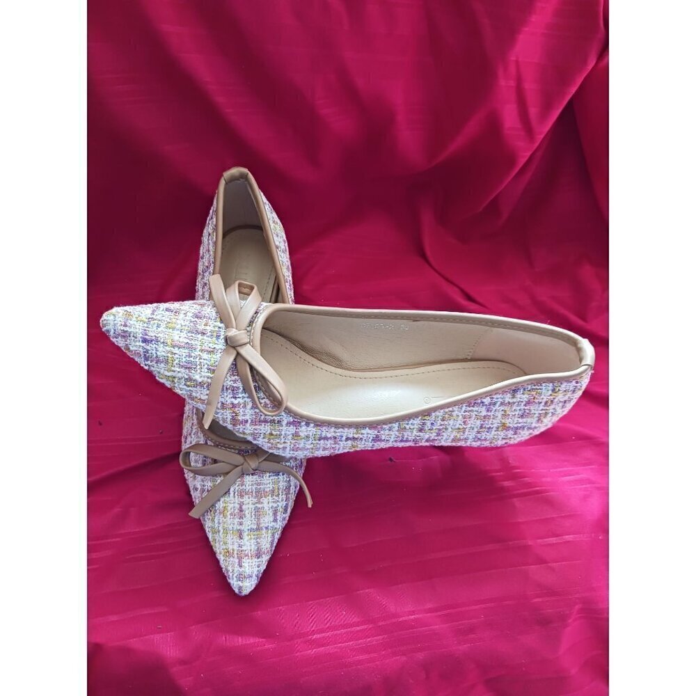 Xiwen Womens Tweed Pointed-Toe Heels With Bow Accent Stiletto multicolor size 36 - Picture 9 of 12
